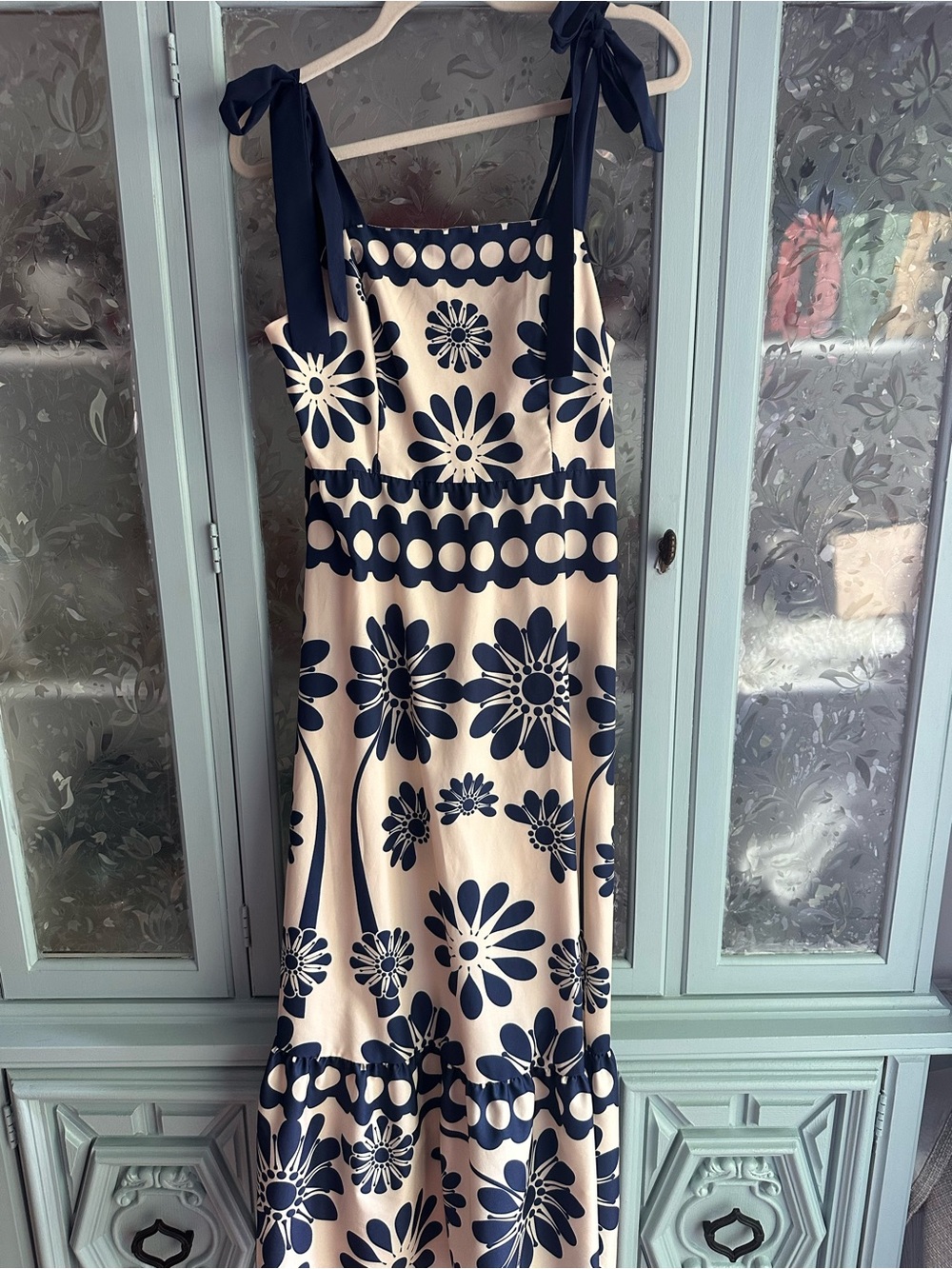 SHEIN Navy & Cream Floral Tie-Strap Maxi Dress
